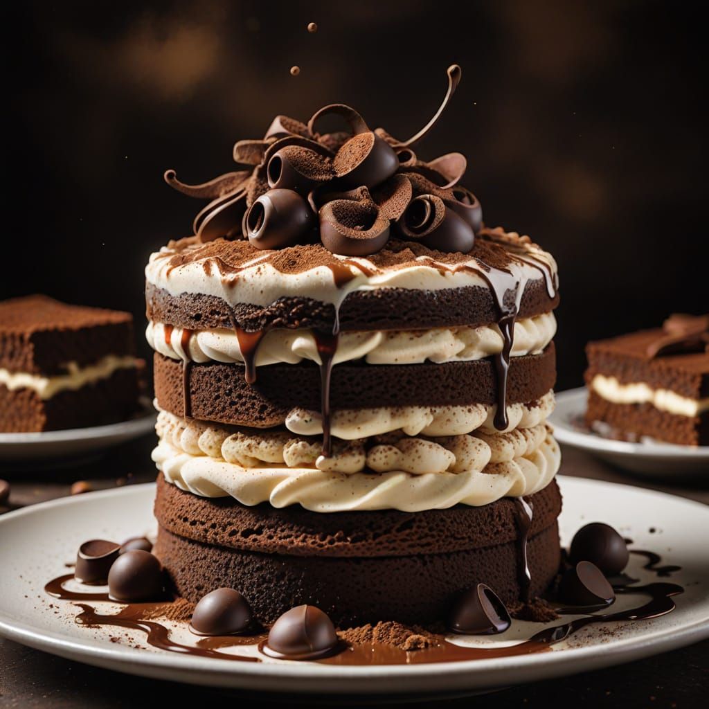 Luxurious Tiramisu Dessert on Porcelain Plate