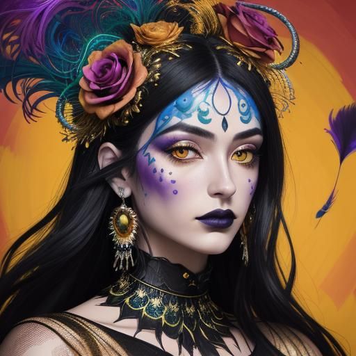 Abstract Expressionist Woman with Metallic Rose Skin