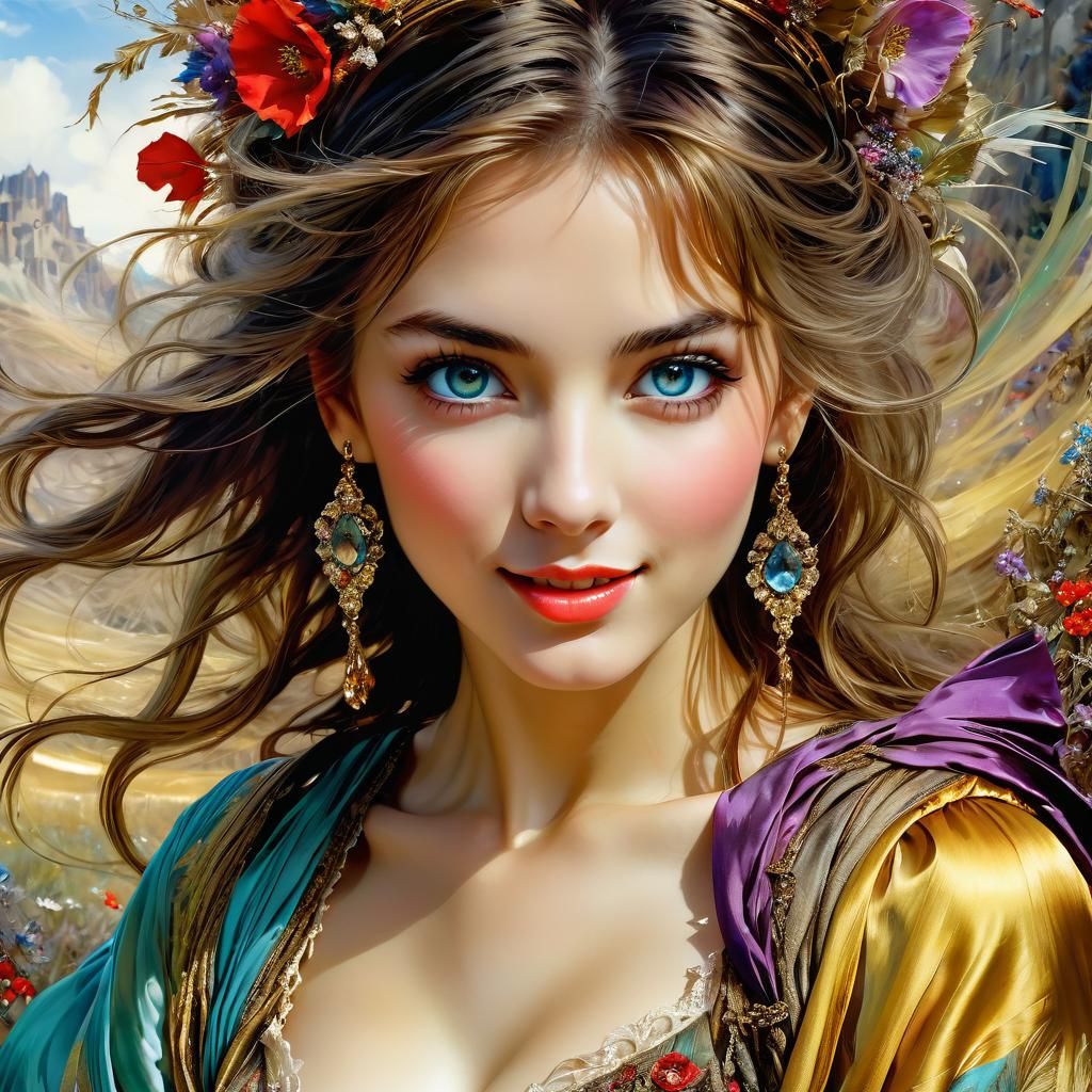 Joyful Woman Portrait in Anime-Inspired Artscape