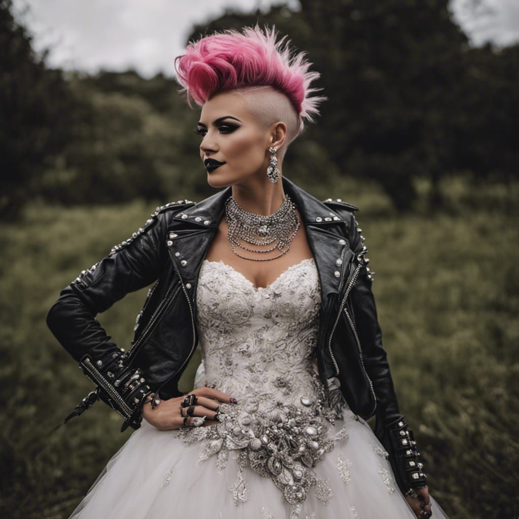 Smiling Punk Rock Bride in Pop Surrealism Style