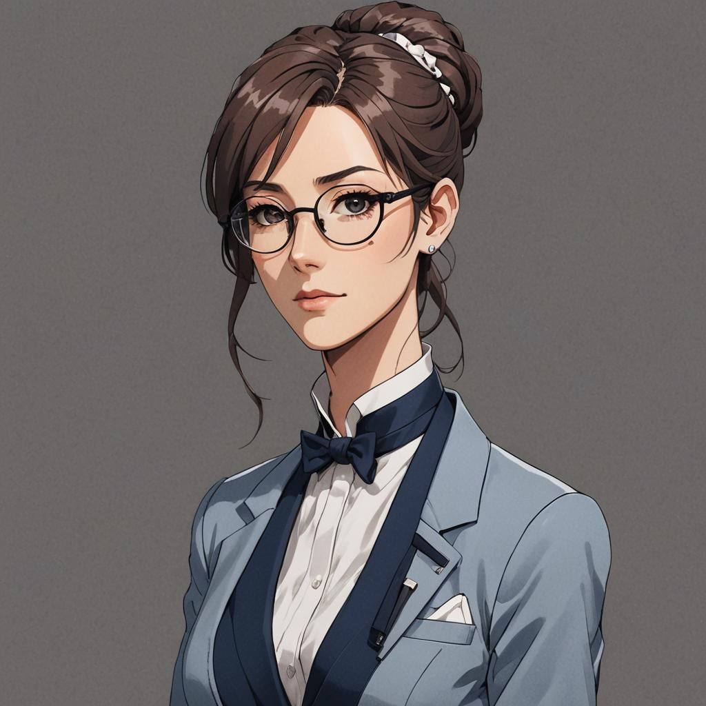 Anime Portrait of Woman with Auburn Hair and Spectacles