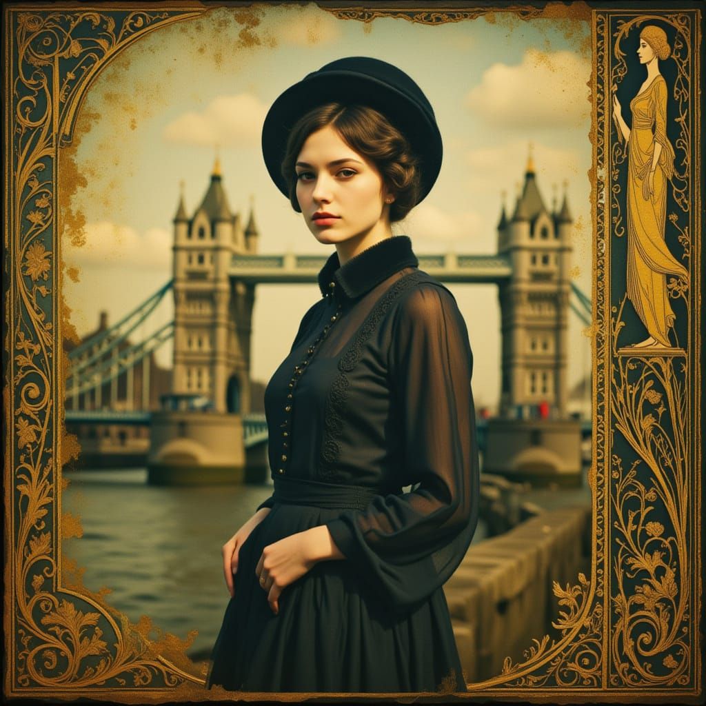 Victorian Woman at London Bridge in Auratum Style