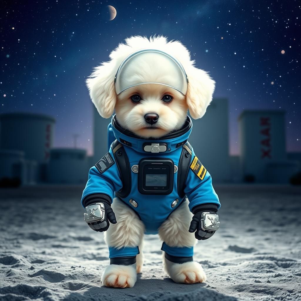 Poodle Puppy Astronaut on the Moon: Digital Rendering