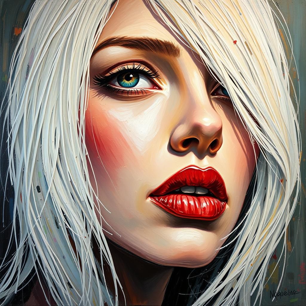 Gothic Woman with White Hair as Impasto Painting