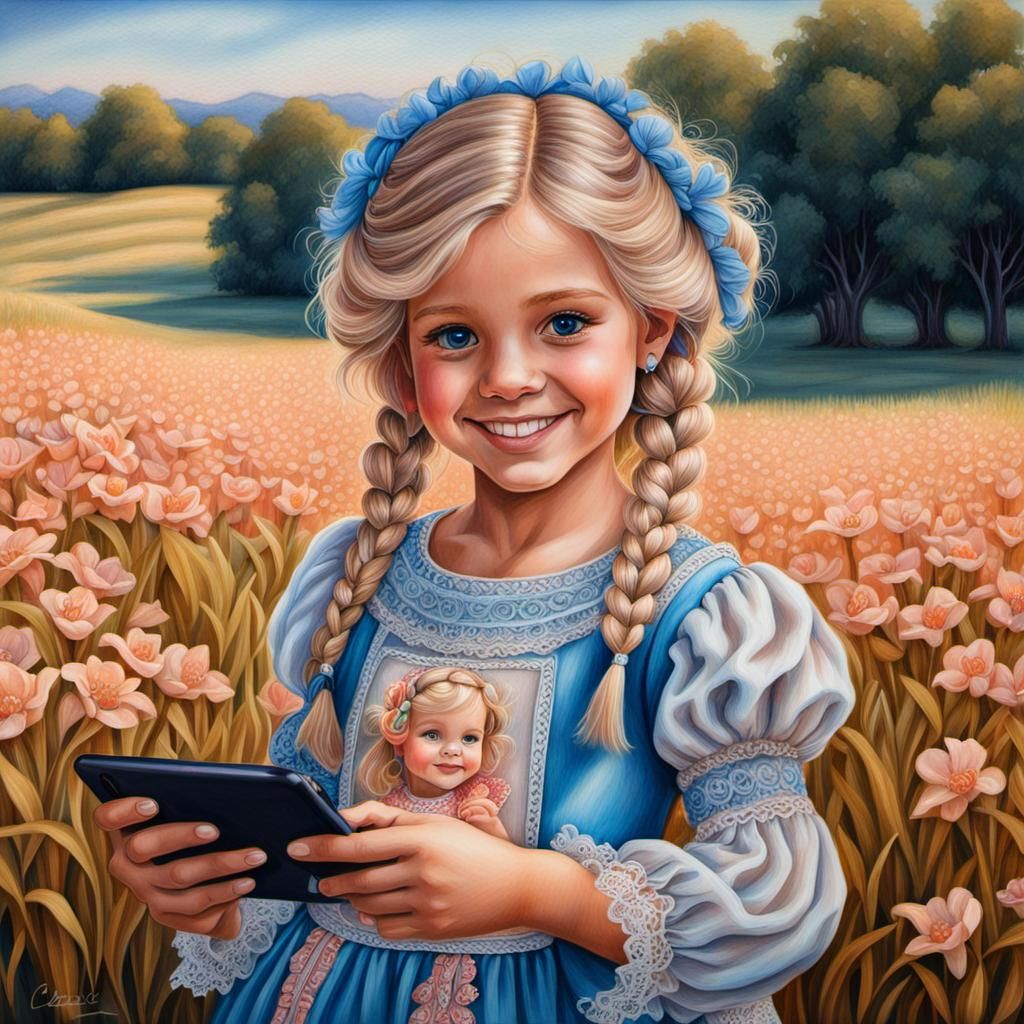 Smiling Girl Portrait in Colored Pencil Style