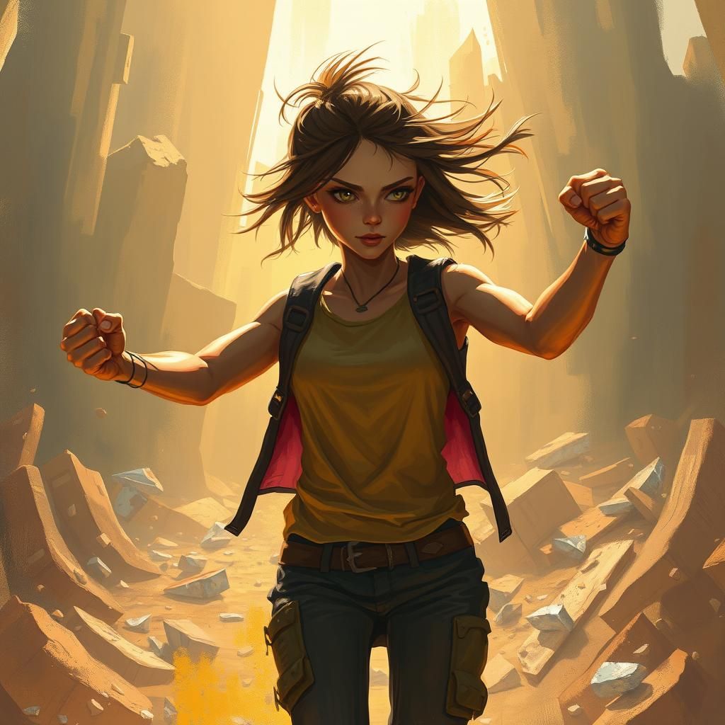 Triumphant Woman in Shattered Landscape: Digital Art