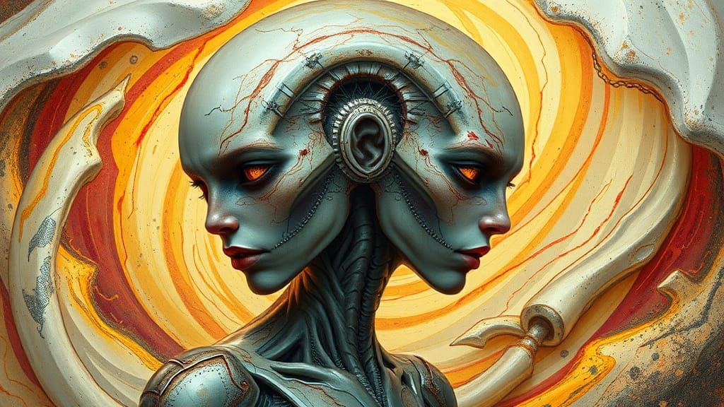 Distressed Alien Women in Hyperdetailed Digital Art