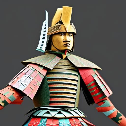 Detailed Paper Sculpture of a Samurai Warrior