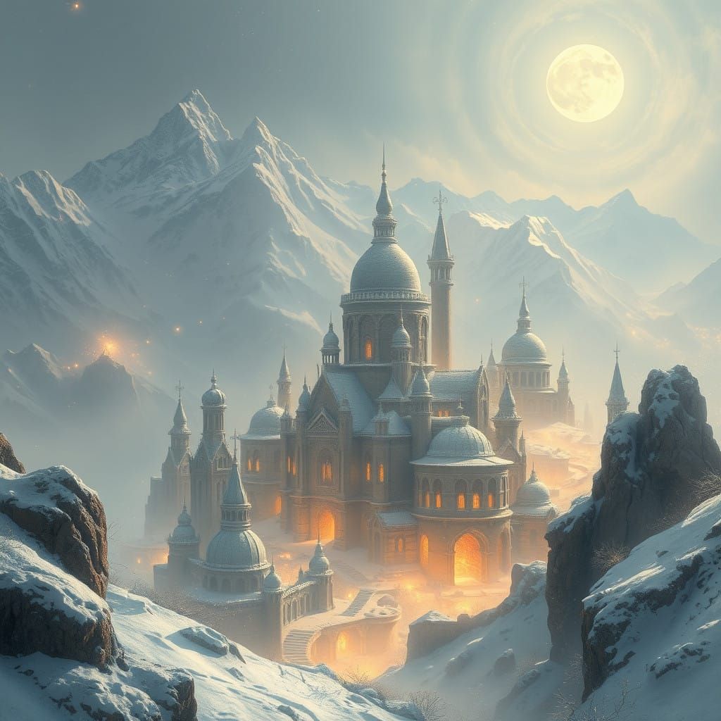 Ethereal City of Rielle in Snow-Capped Jerall Mountains