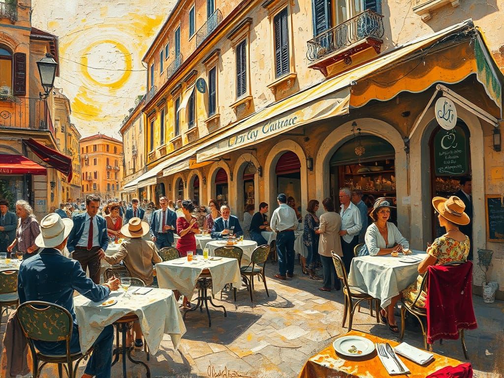 A Sunny Italian Café Scene in Impasto Style