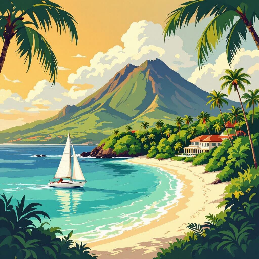 1940s Tropical Island Paradise Travel Poster