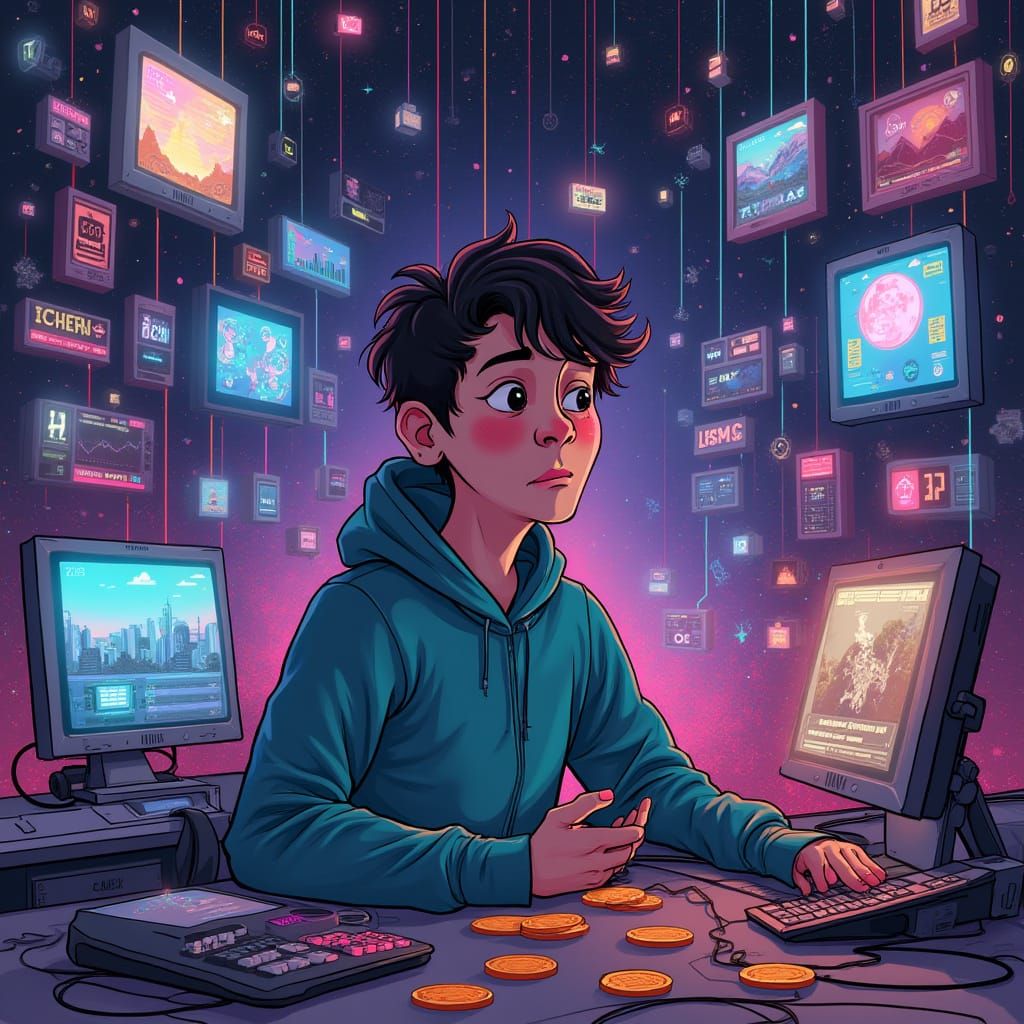 Futuristic Crypto Enthusiast in Neon Landscape