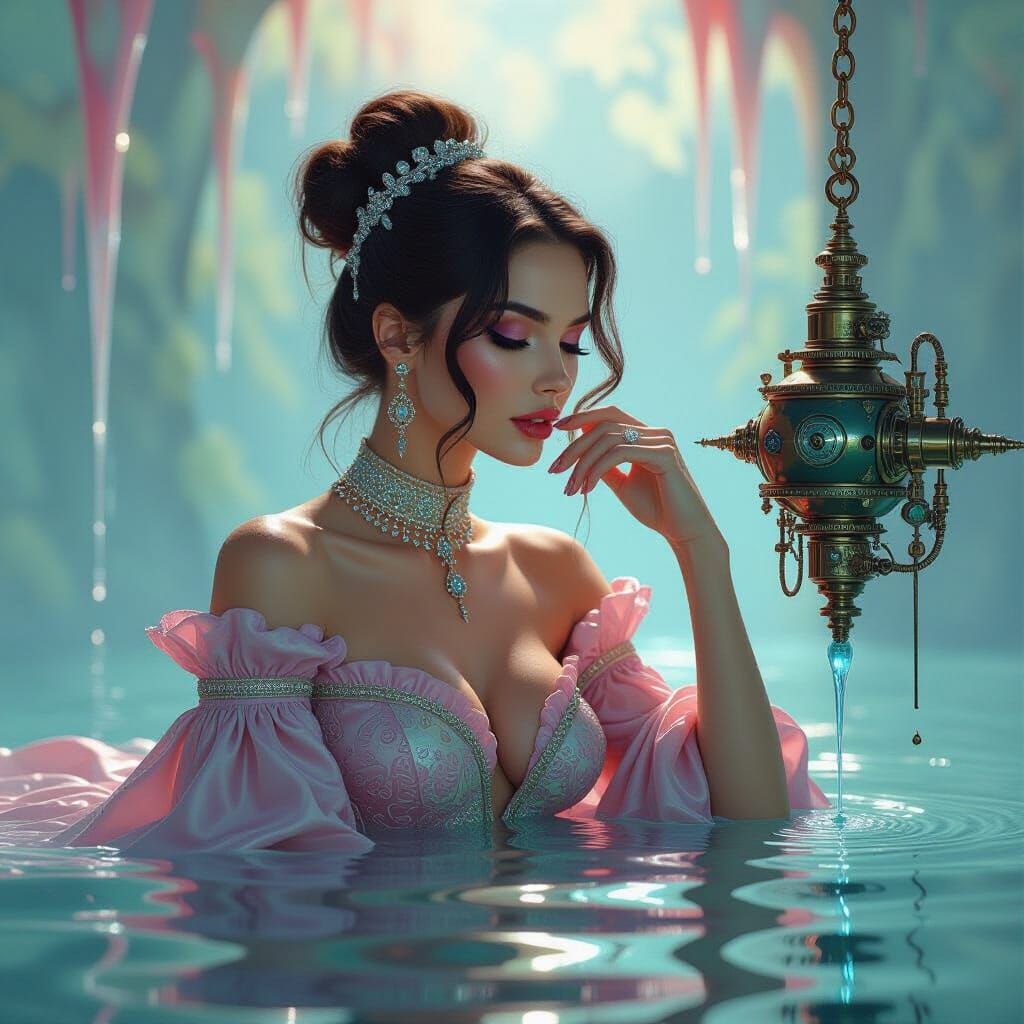 Dreamlike Woman in Surreal Futuristic Invention, Hyper-Color...