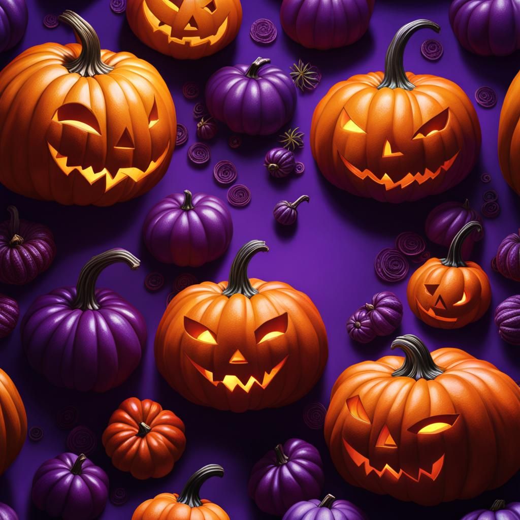 Hyperrealistic Purple Jack-o-Lantern Splash Art