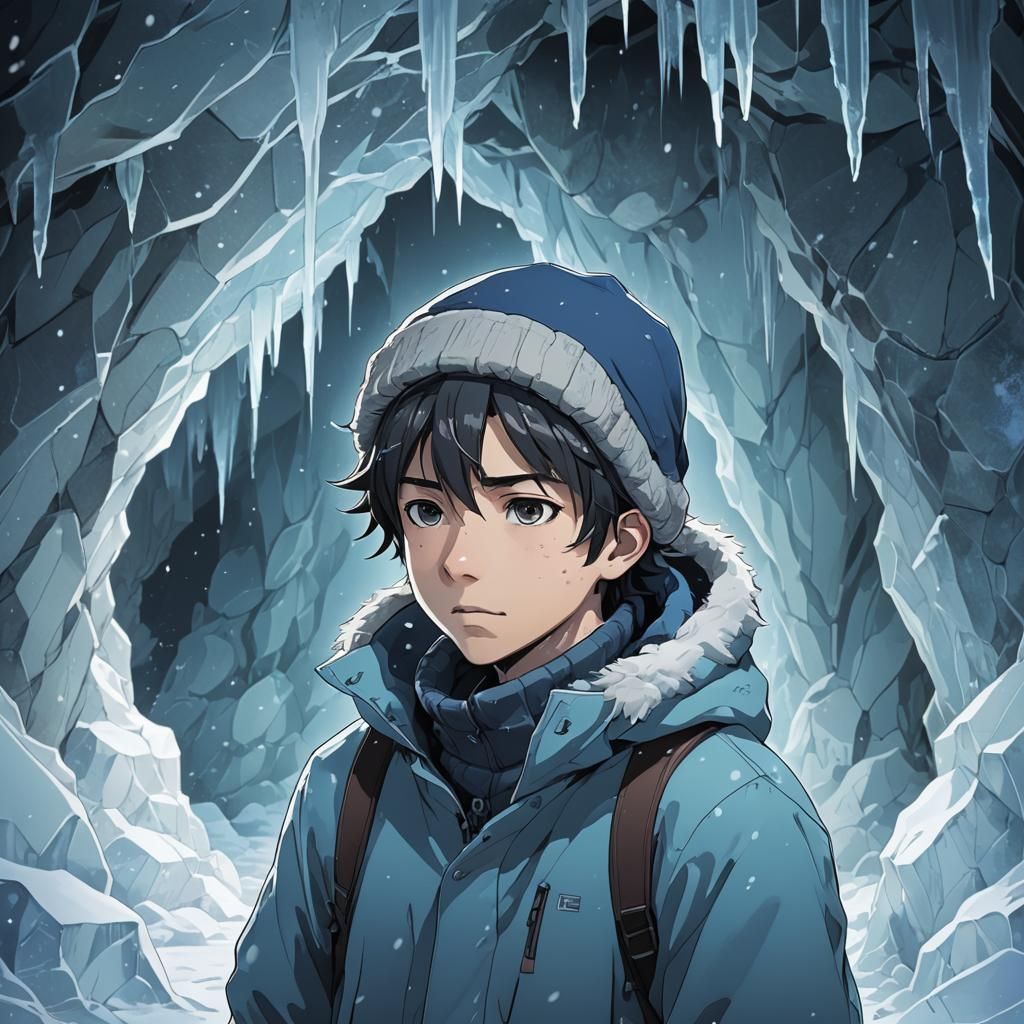Anime Boy in Ice Cave: Contemporary Manga Art