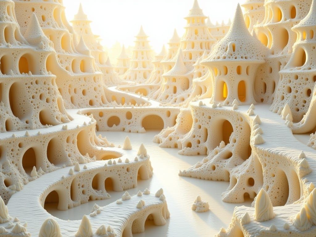 Surreal Jade Cityscape in Fantasy Architecture Style