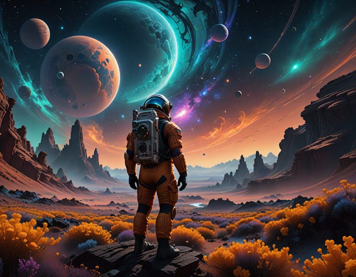 Astronaut Amidst Bioluminescent Wonders on a Distant Planet ...
