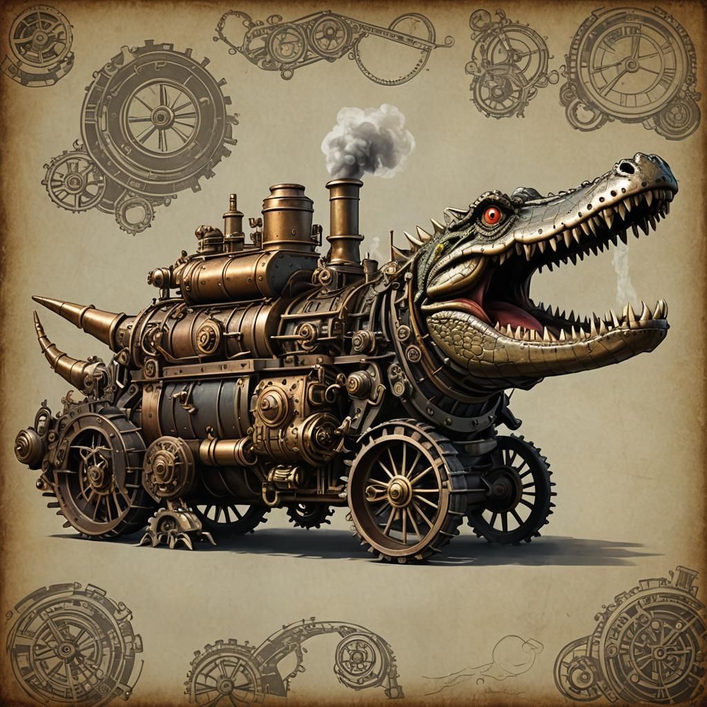 Steampunk Crocodile with Intricate Engine