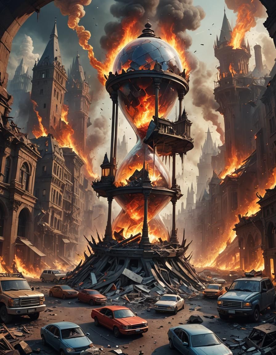 Burning Earth in Hourglass: A Symbol of Time Running Out