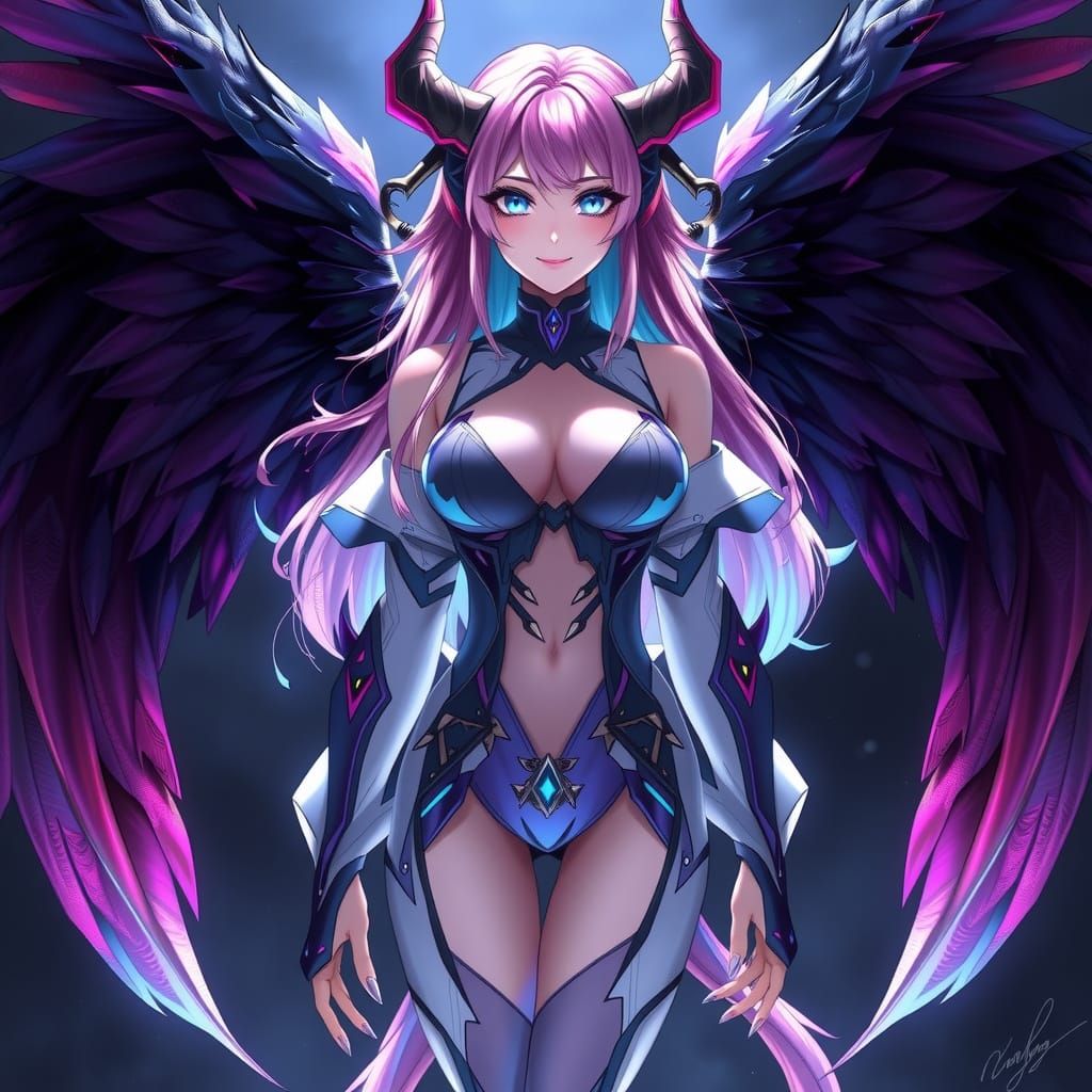 Ethereal Anime Demon Woman in Impressionist 3D Anime Style