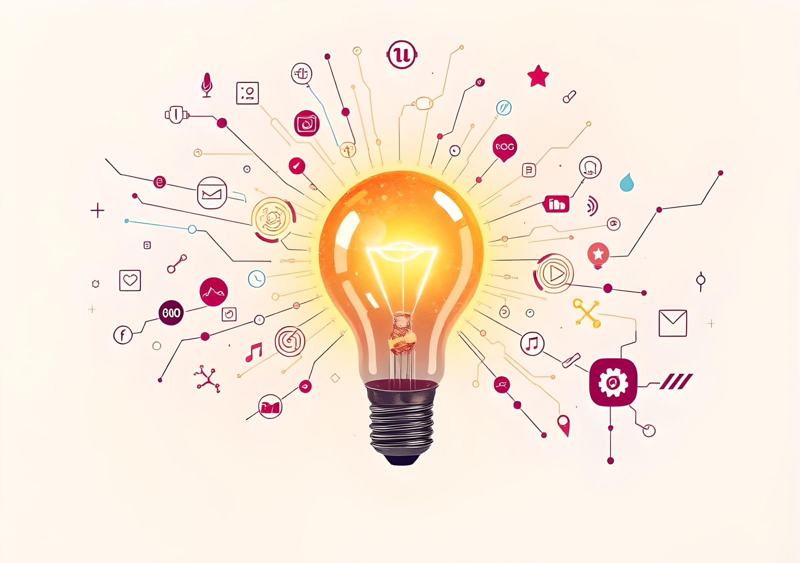 Idea Light Bulb with Technology Icons: Digital Art