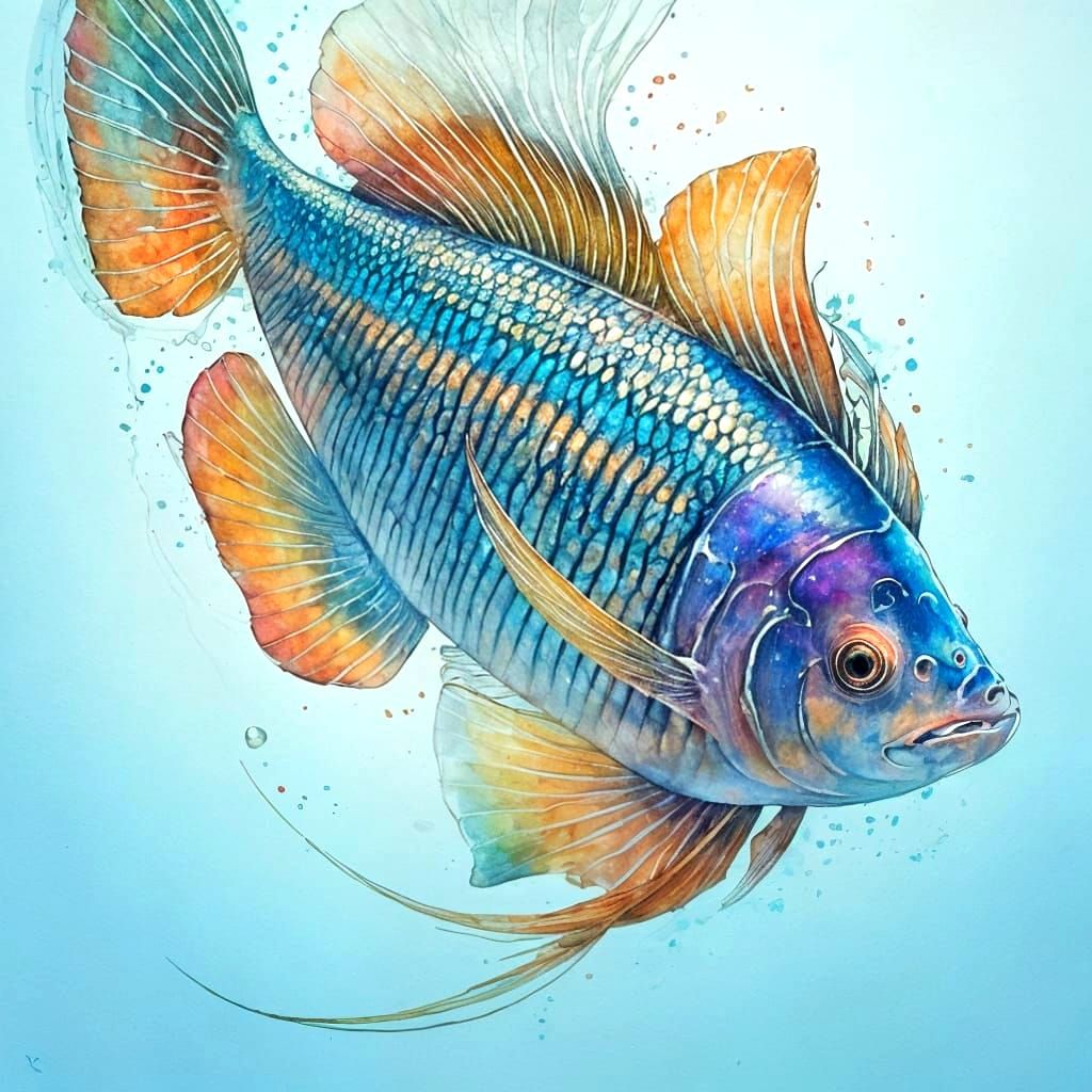 Colorful Aquarium Fish in Watercolor Style