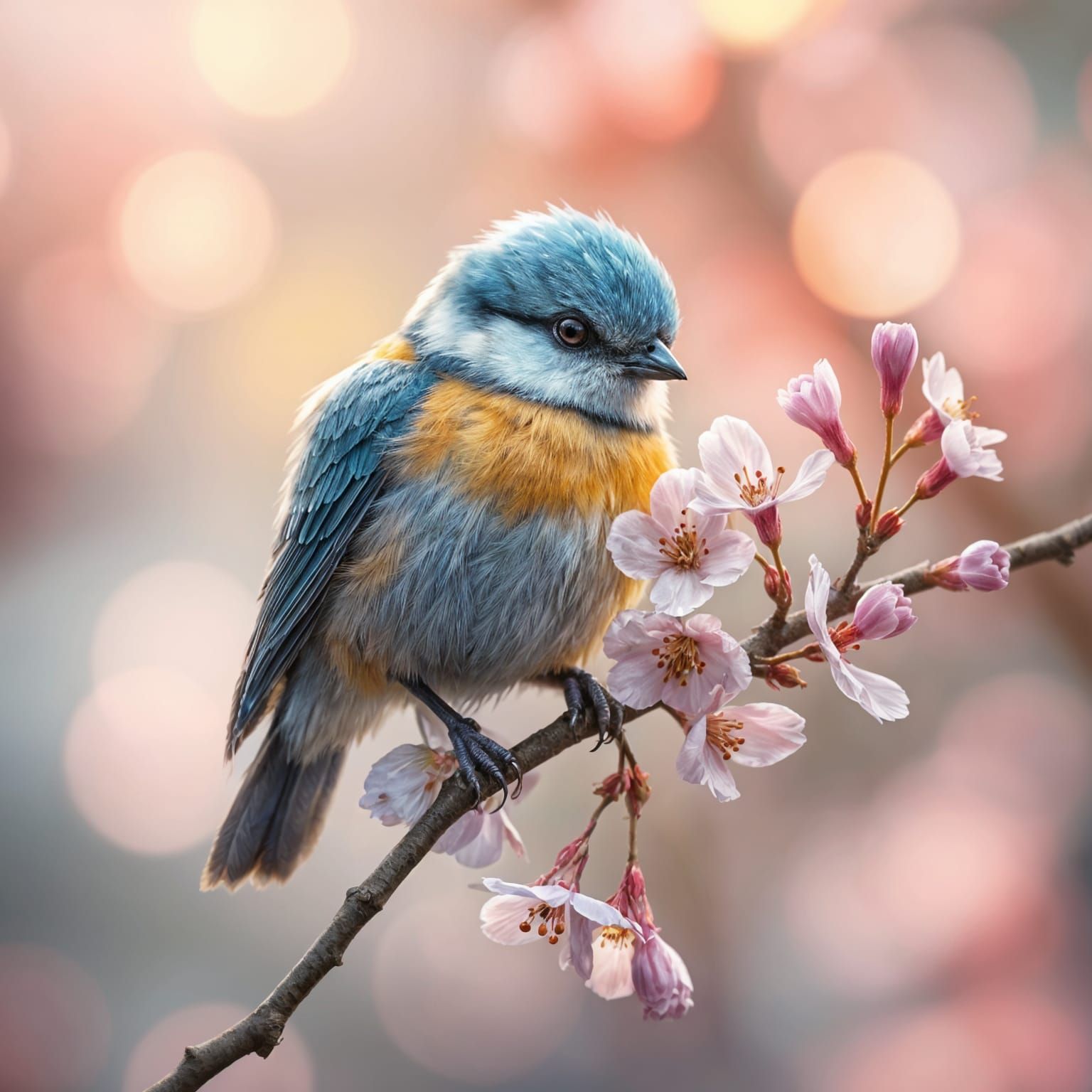 Fantasy Bird on Cherry Blossom Branch