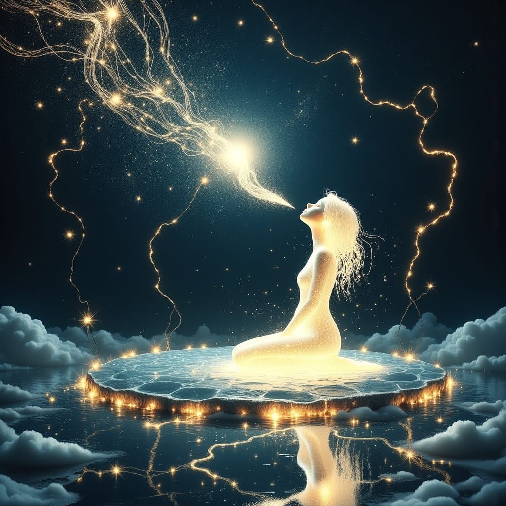 Ethereal Figure Creates Galaxy in Mystical Futurism