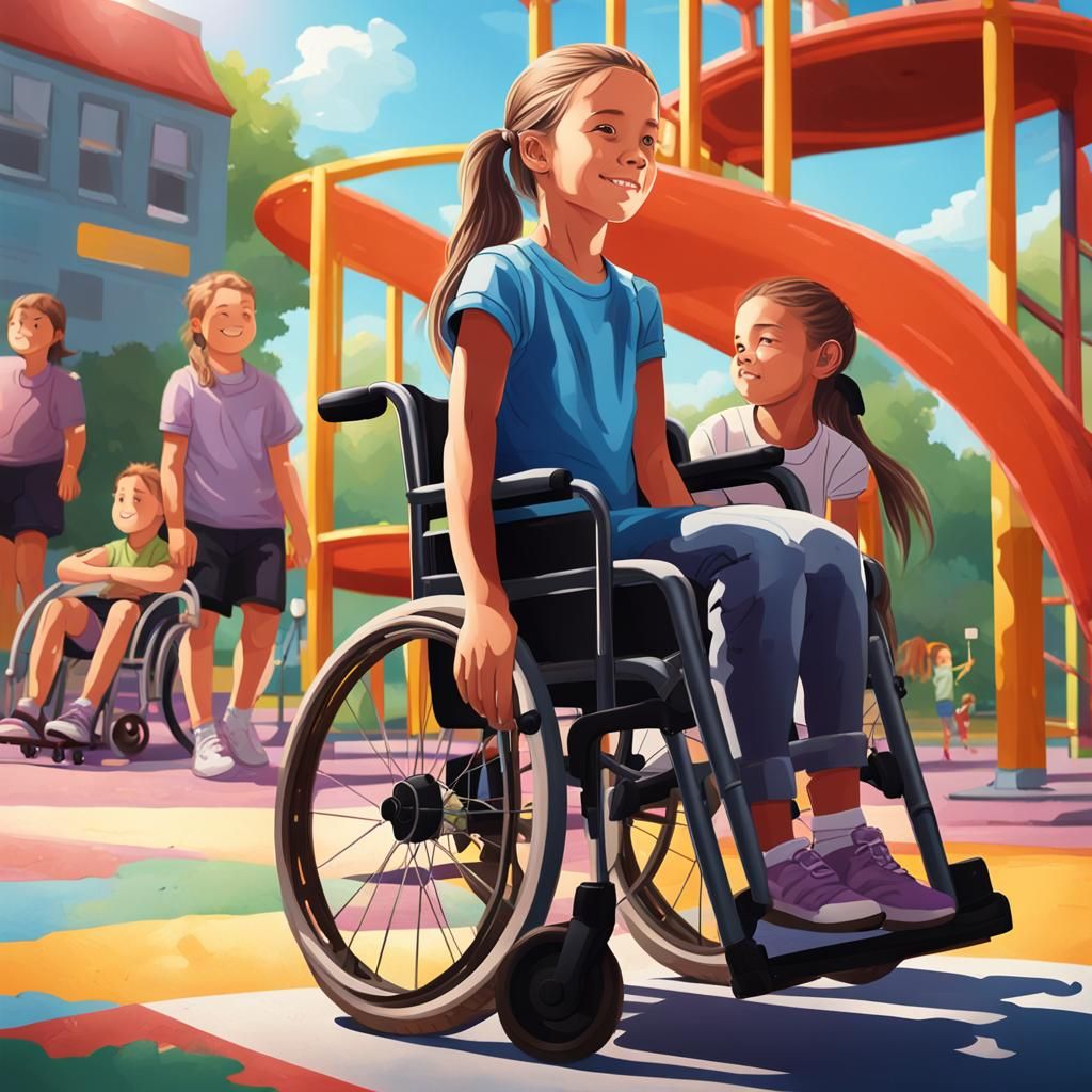 Girl in Wheelchair on Playground: Hyperrealistic Splash Art