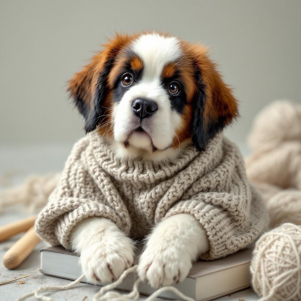Hand-Knit St Bernard Puppy in Illustrative Style