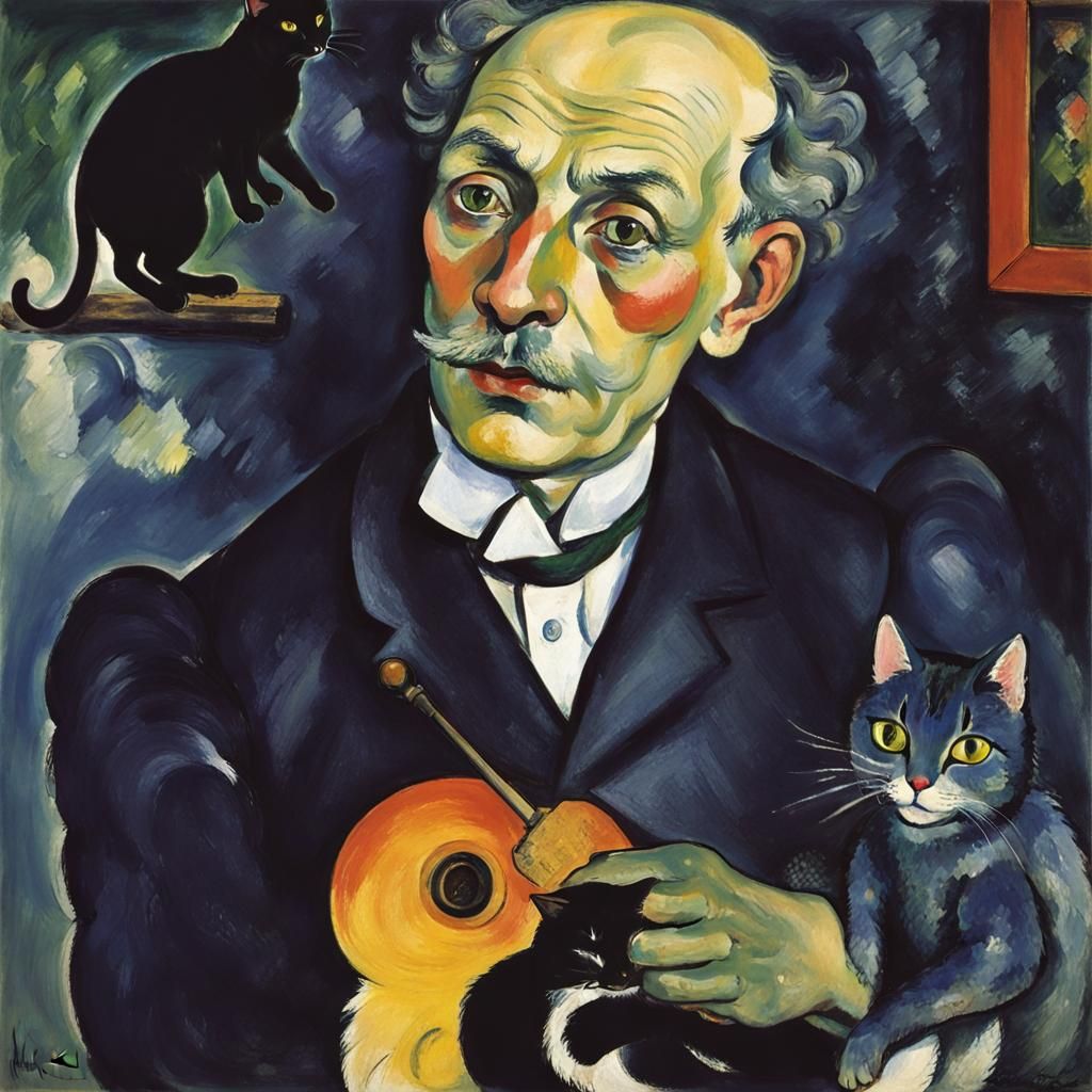 Cat and Mouse Play in Expressionist Style