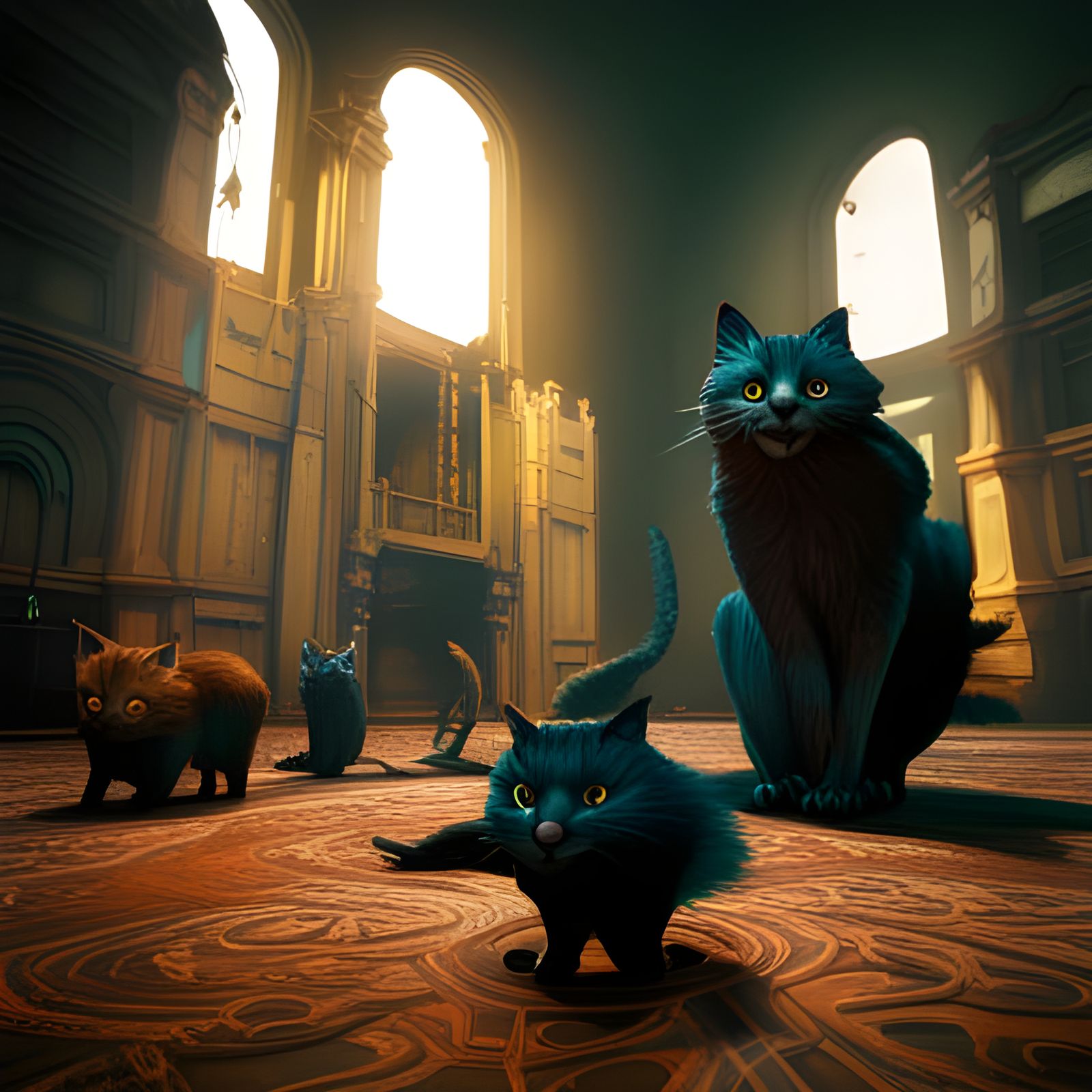 Scary Cats in Detailed Matte Painting