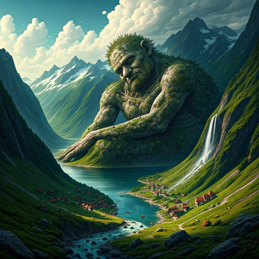 Surreal Mountain Troll Landscape in Digital Painting