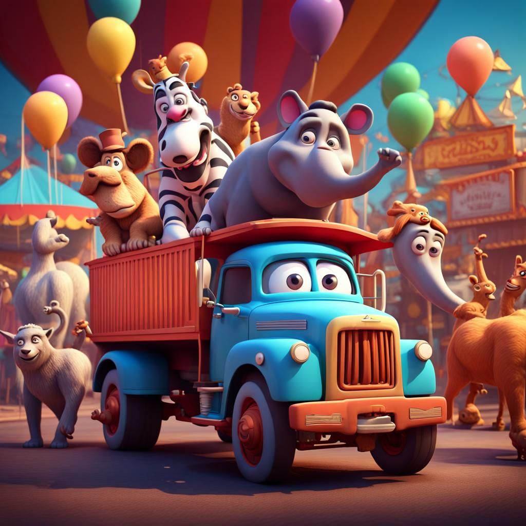 Circus Parade with Happy Animals in 3D Style