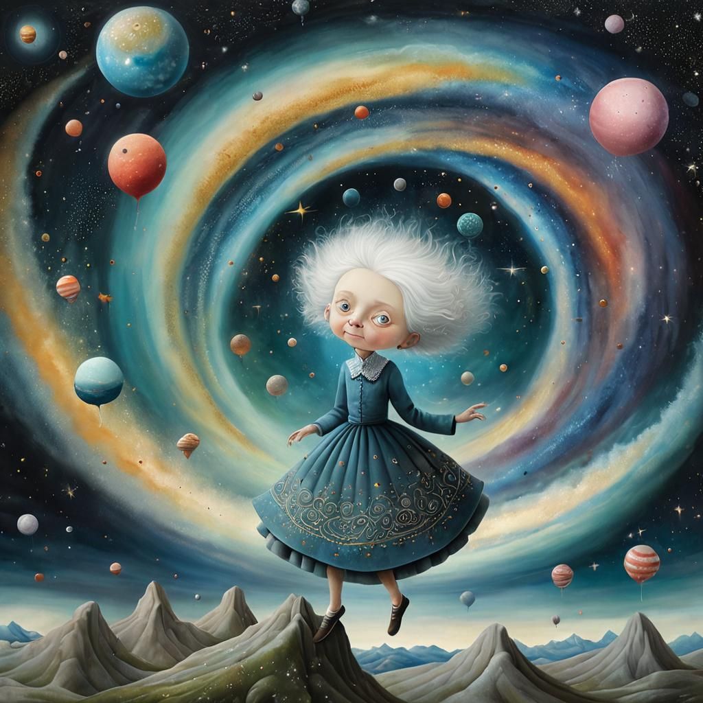 Old Woman Tumbling into Cosmic Landscape