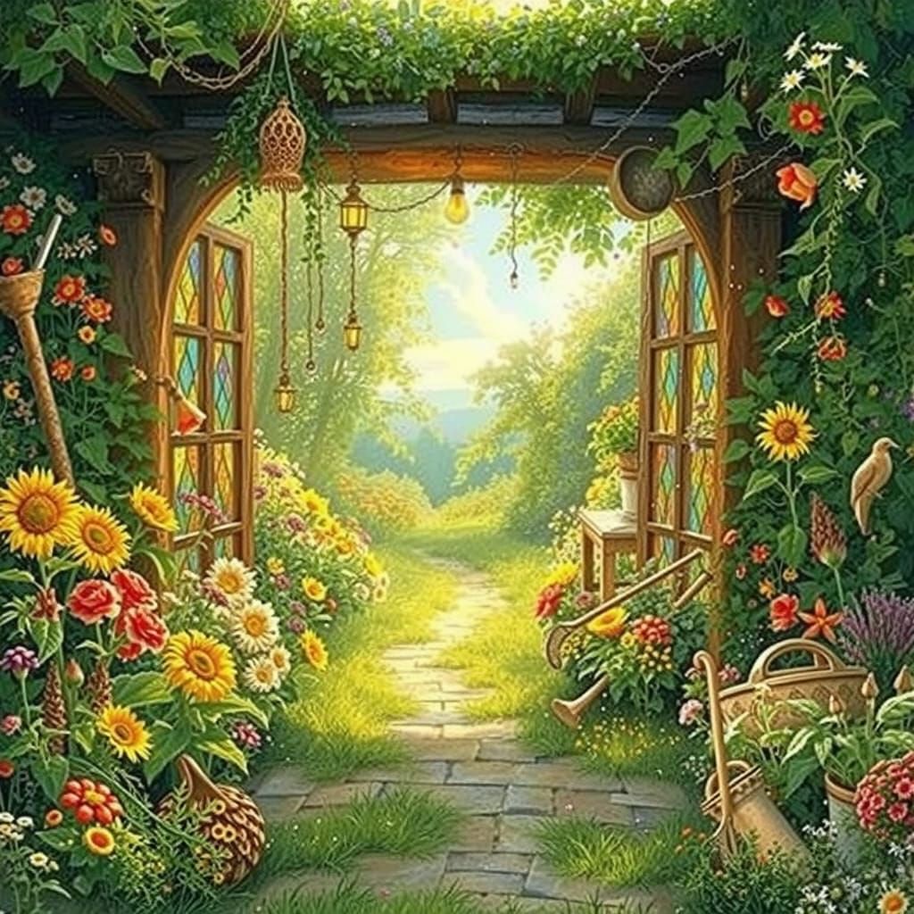 Enchanted Potting Shed in Lush Flower Field
