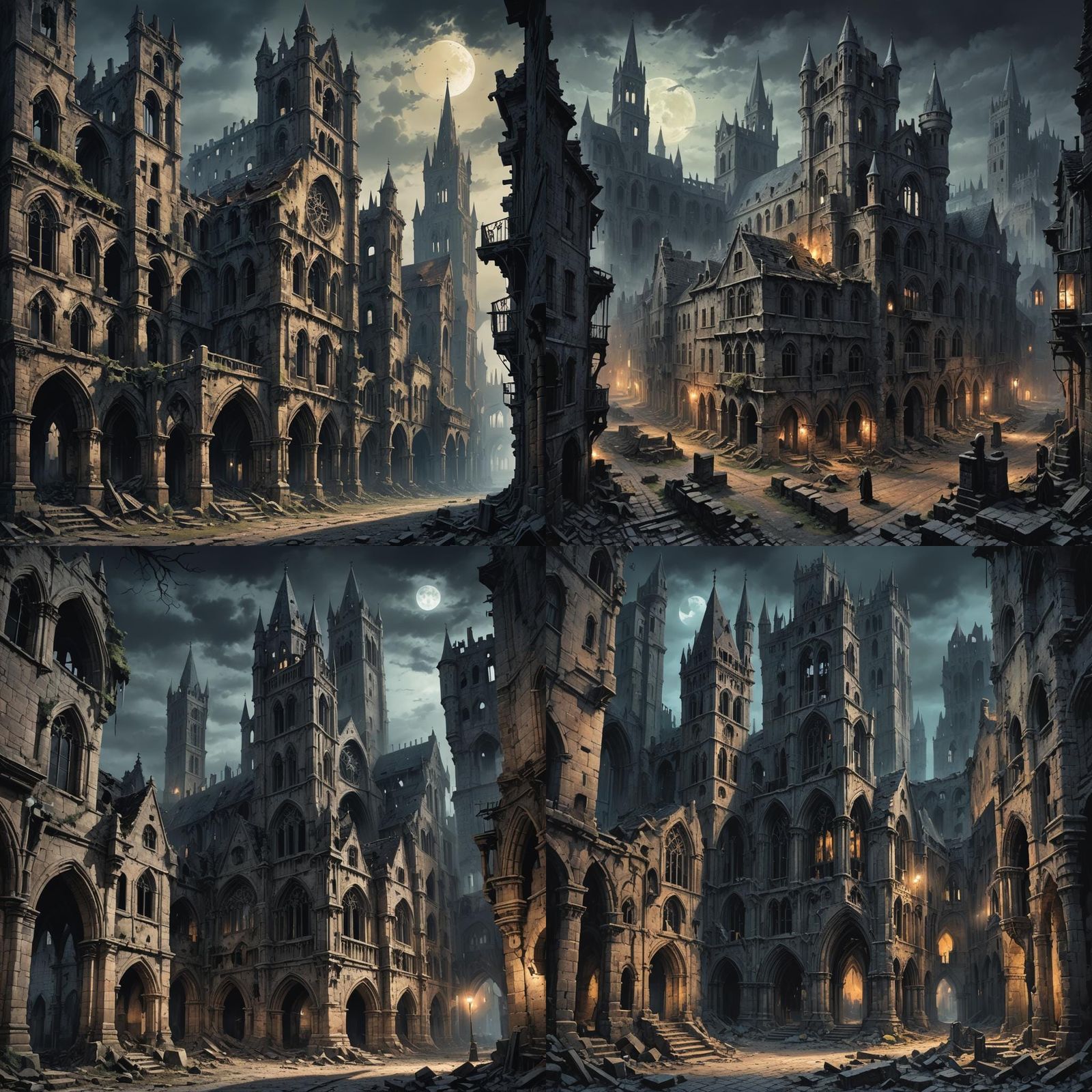 Ghostly Gothic Medieval City Ruins by Night
