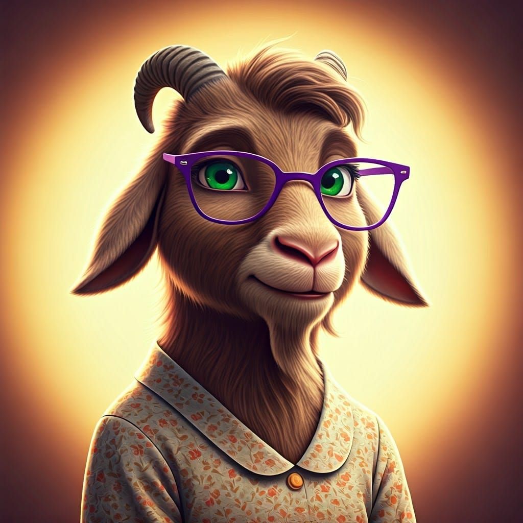 Friendly Goat in Floral Dress: 3D Digital Art