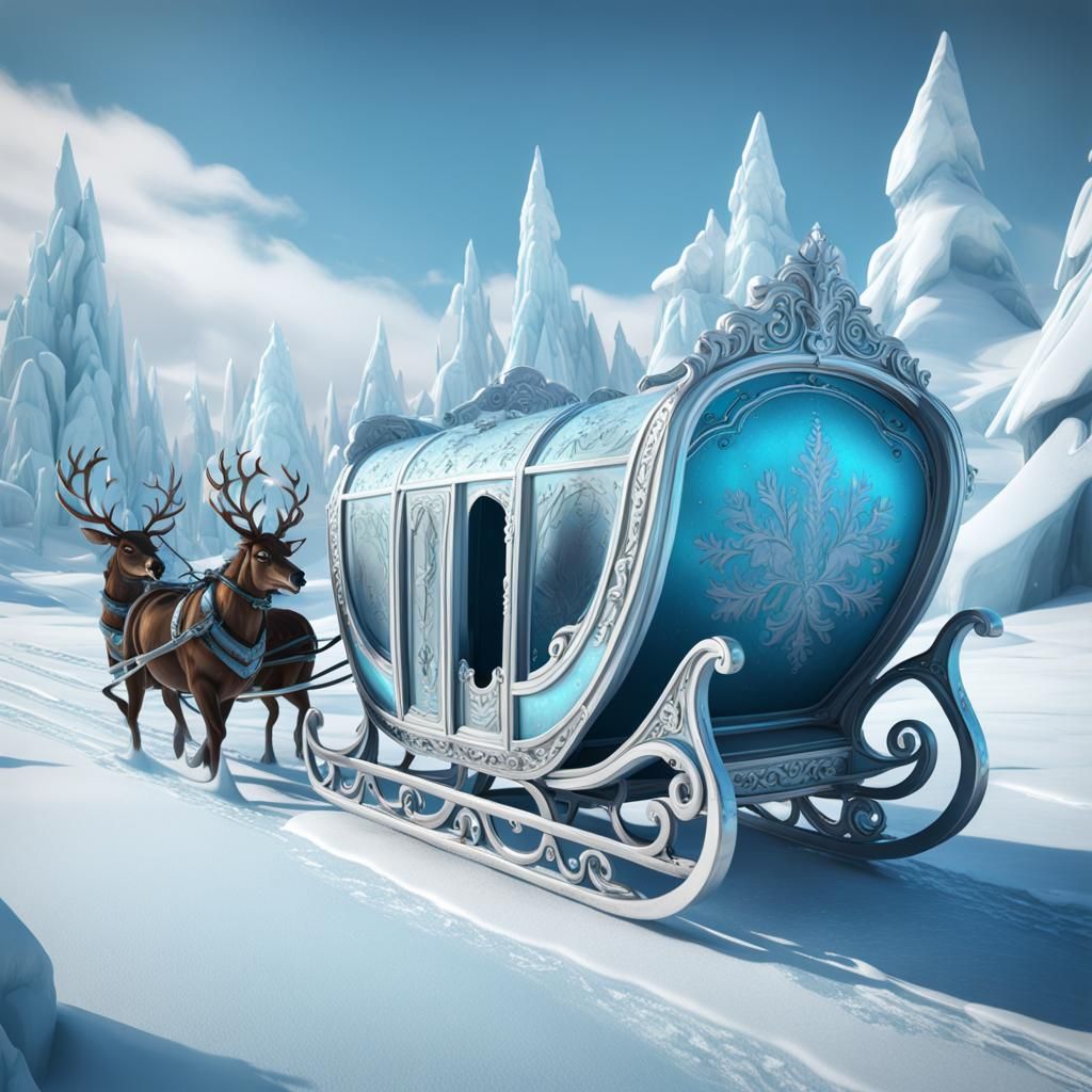 Ice Blue and Silver Sleigh at North Pole