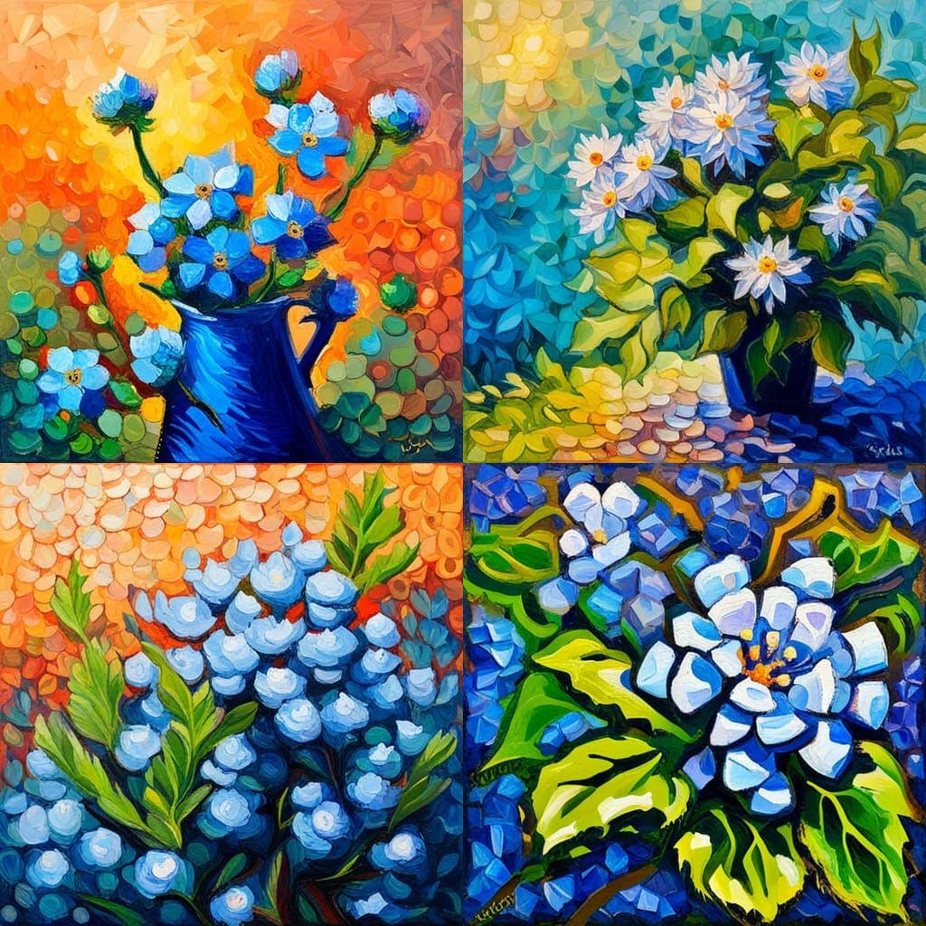 Blue Flower Impressionist Oil Painting