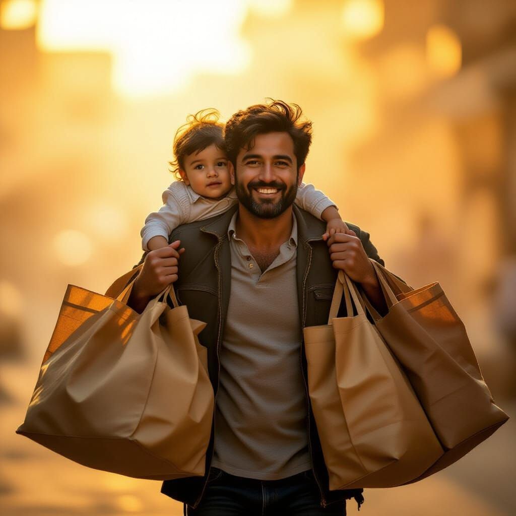 Father and Baby in Golden Light: Cinematic Film Still