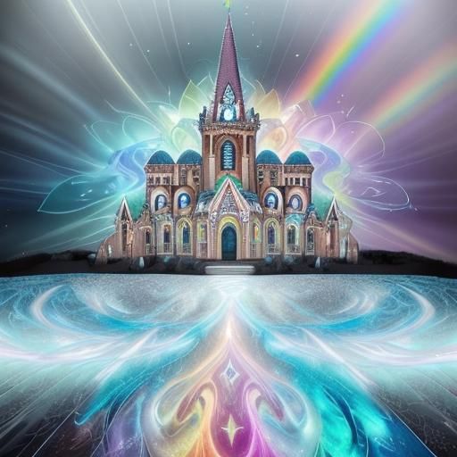 Gothic Church with Car in Space Kaleidoscope