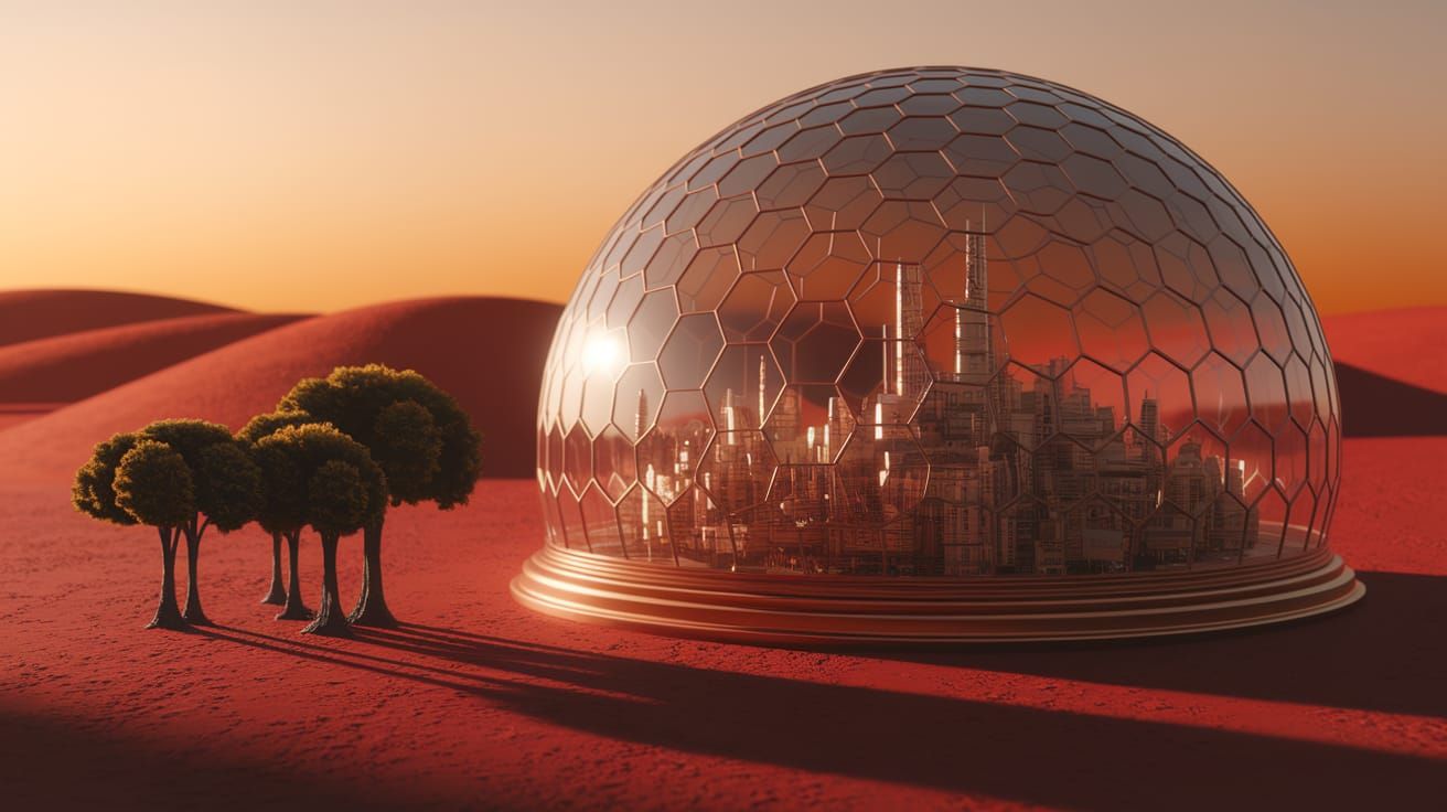 Martian Survival Dome with Thriving Interior and Unique Flor...