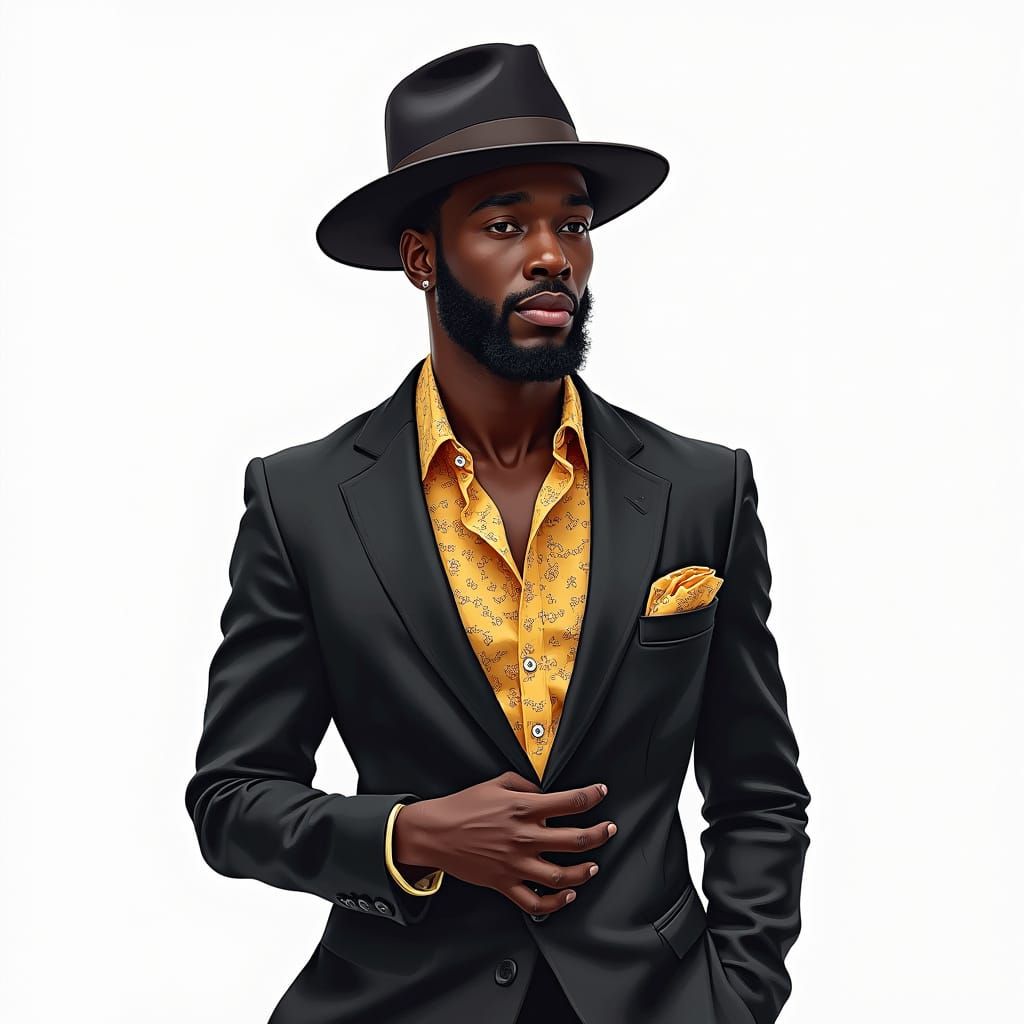 Confident Black Dandy in a Vibrant 21st Century Portrait
