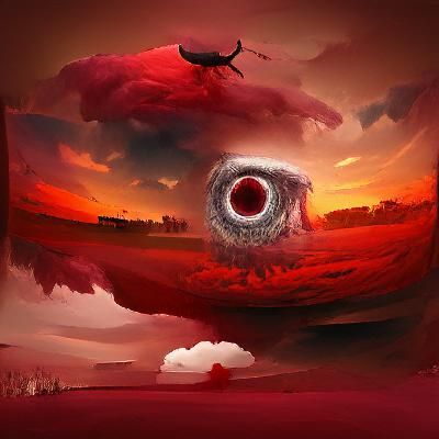 Giant Eye in Blood Red Sky: Surreal Concept Art