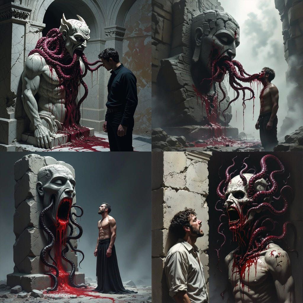 Man Strangled by Sentient Statue's Tentacles