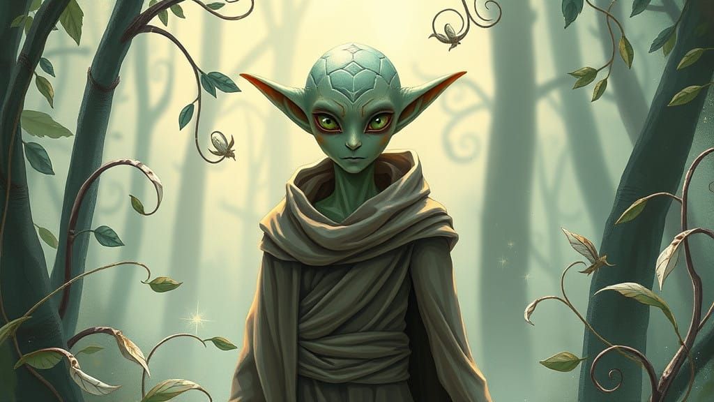 Whimsical Nautolan Jedi Master in Dreamlike Forest