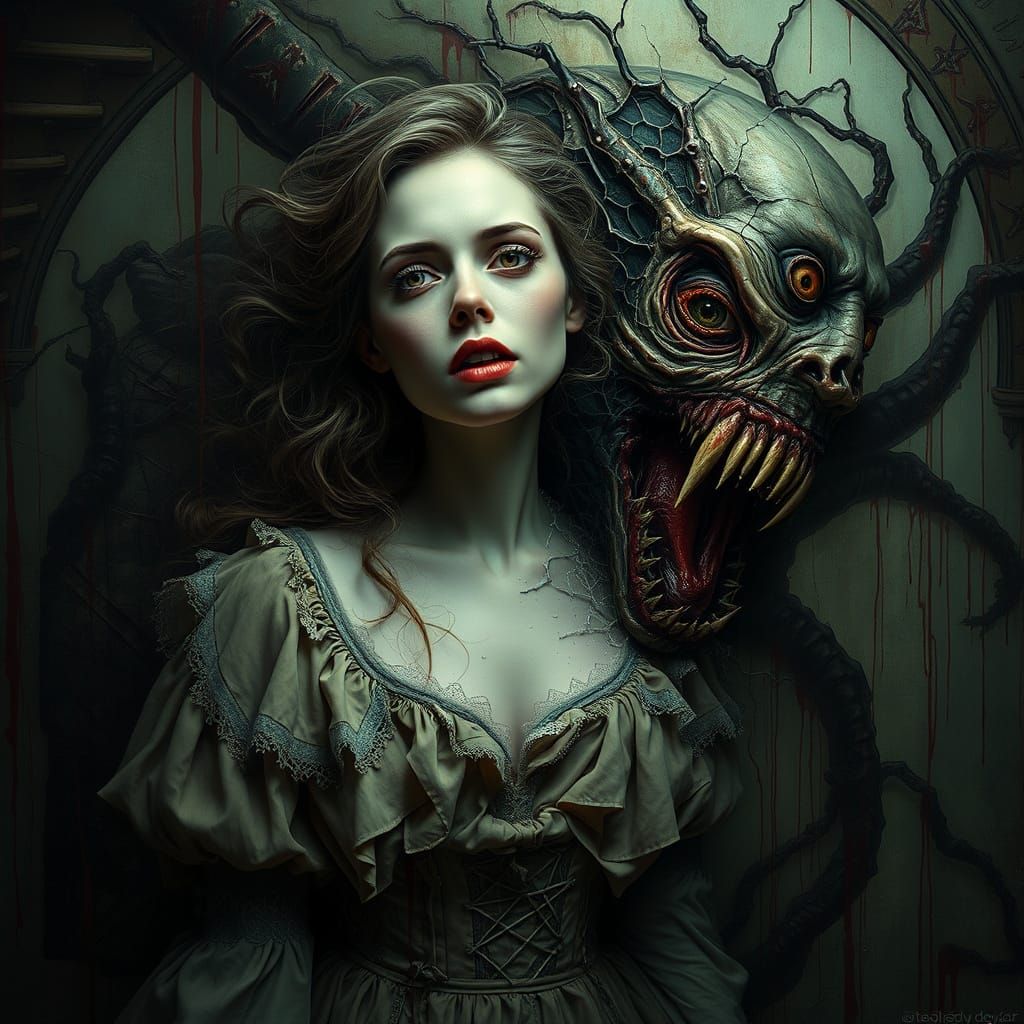 Surreal Woman Reveals Violent Entity in Dream Landscape