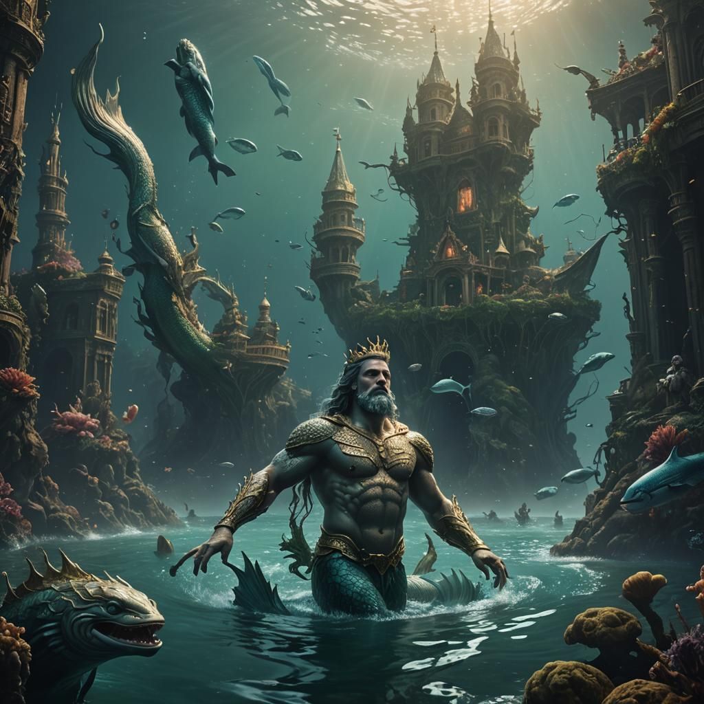 Merman King Swimming: Epic Digital Matte Painting