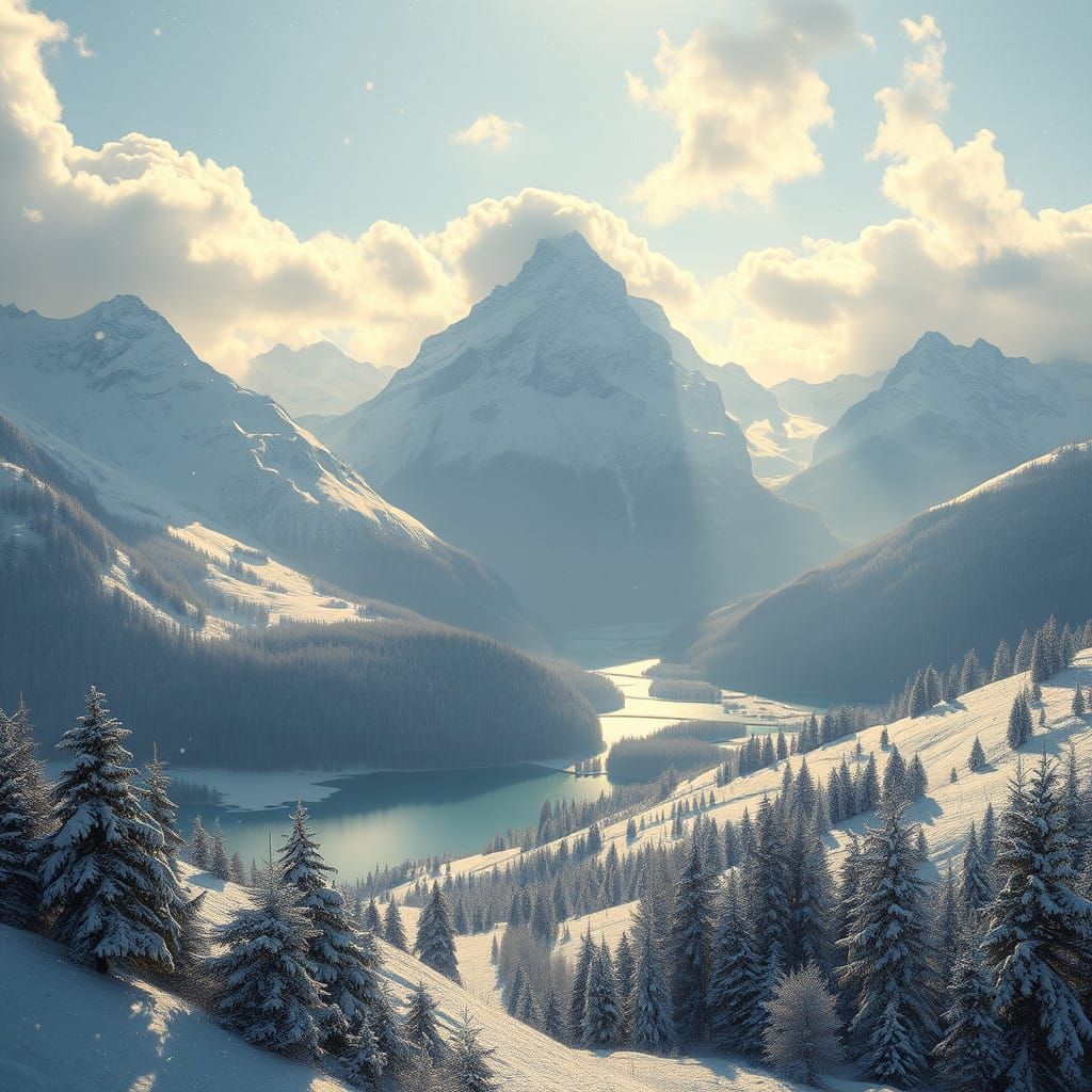 Serene Winter Landscape in Impressionist Style